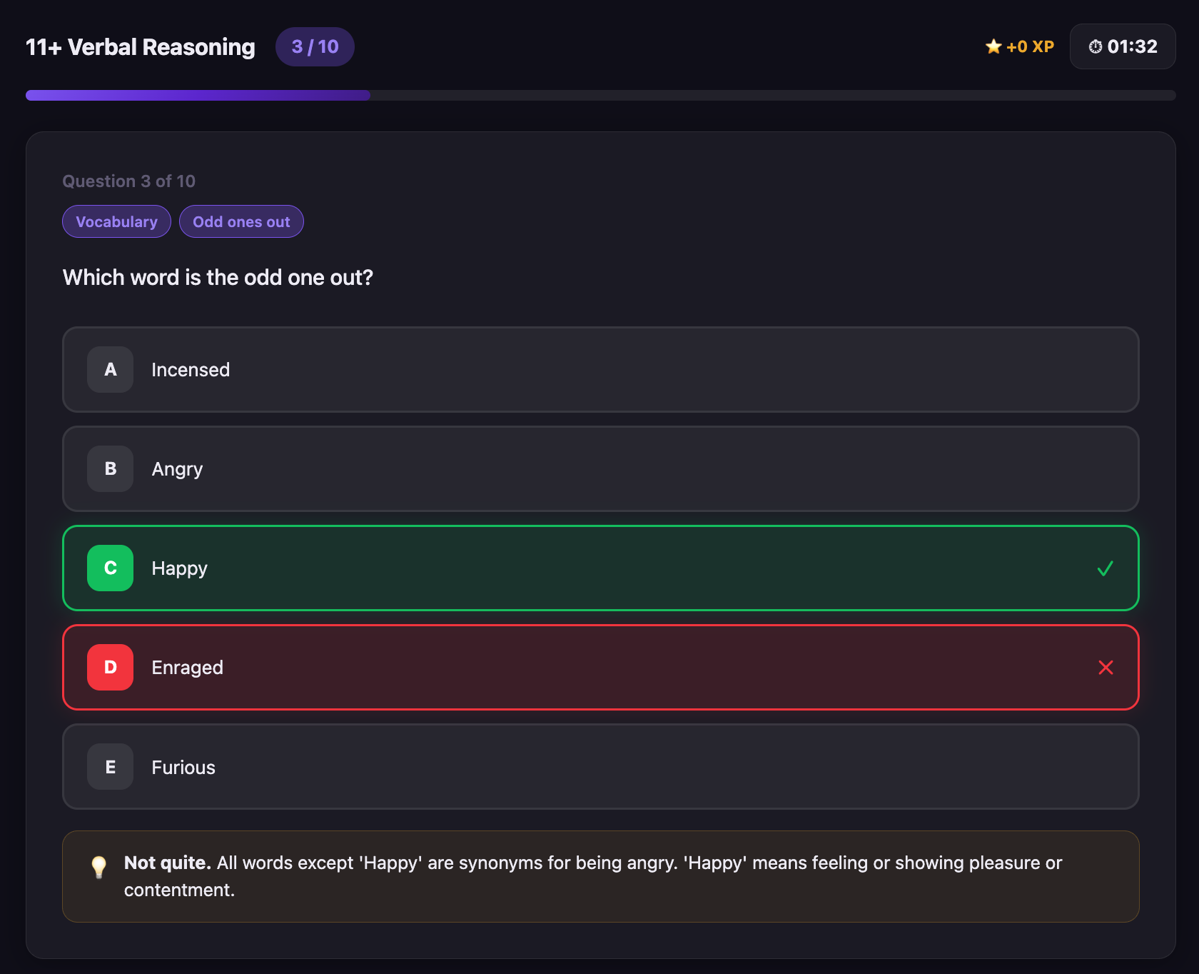 11 plus verbal reasoning practice test with instant feedback